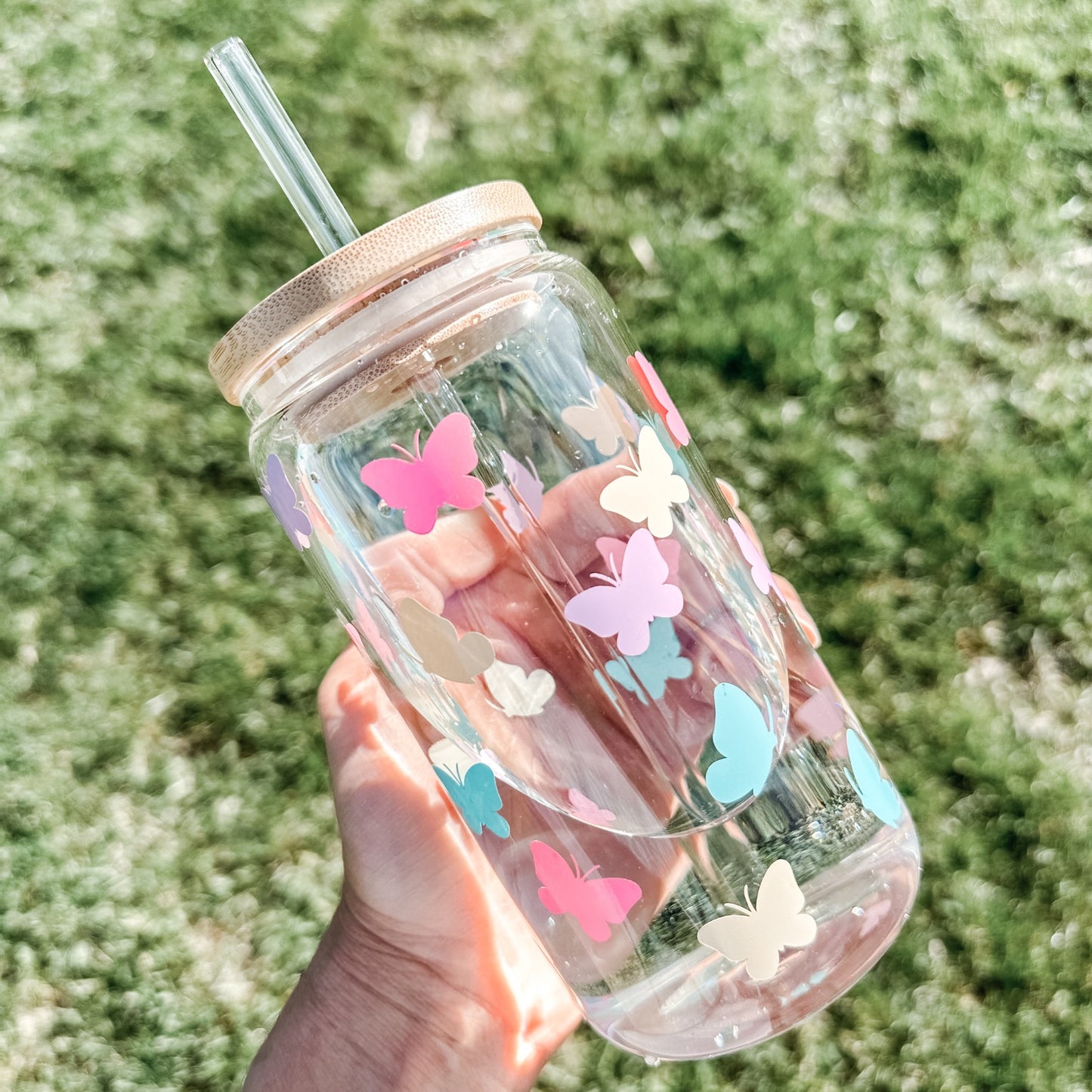 Color Butterflies Glass Cup