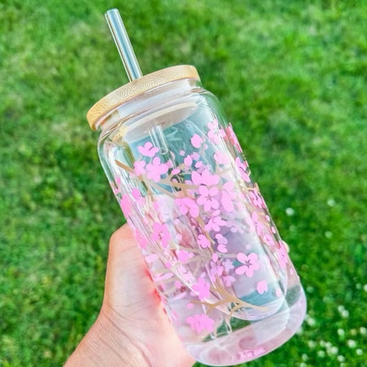 Cherry Blossom Trees Glass Cup