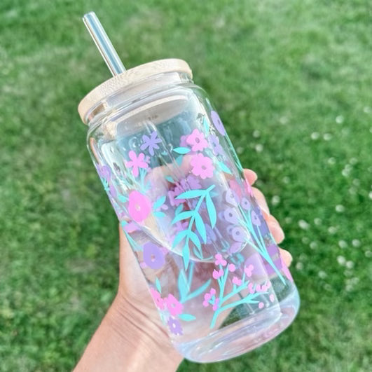 Summer Floral Bloom Glass Cup