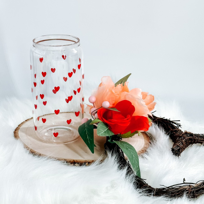Red Hearts Glass Cup