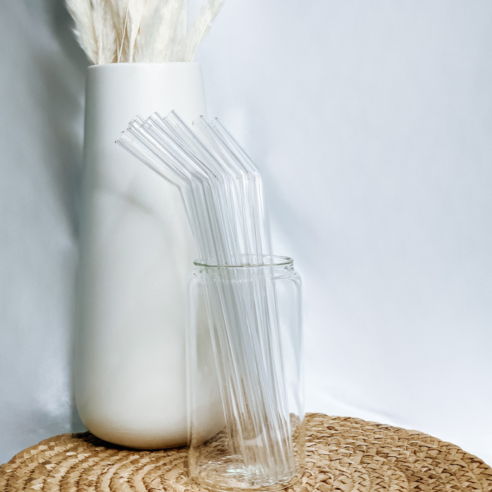 Clear Bent Reusable Glass Drinking Straw