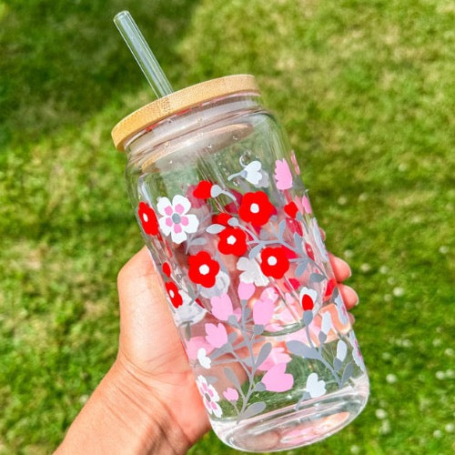 Summer Flowers Glass Cup