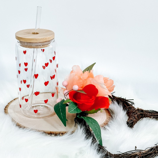Red Hearts Glass Cup